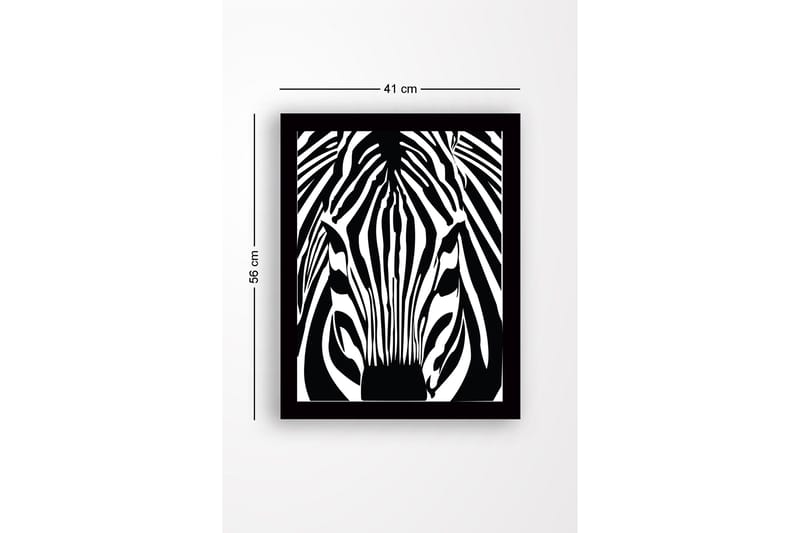 Indrammet lærredstryk i træ - 41x56 cm - Stiliseret zebra med kontrasterende sorte og hvide linjer - Sort / Hvid - Boligtilbehør - Billeder & kunst