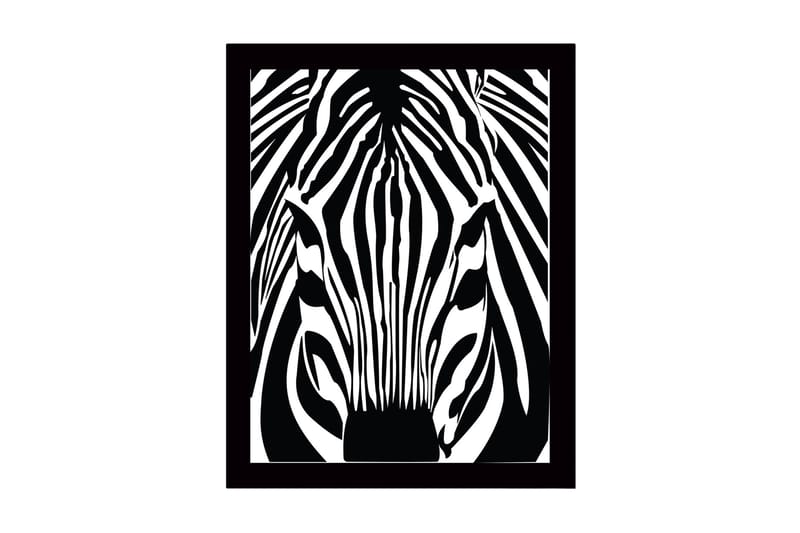 Indrammet lærredstryk i træ - 41x56 cm - Stiliseret zebra med kontrasterende sorte og hvide linjer, Sort / Hvid