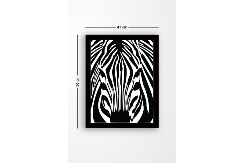 Indrammet lærredstryk i træ - 41x56 cm - Stiliseret zebra med kontrasterende sorte og hvide linjer - Sort / Hvid - Boligtilbehør - Billeder & kunst