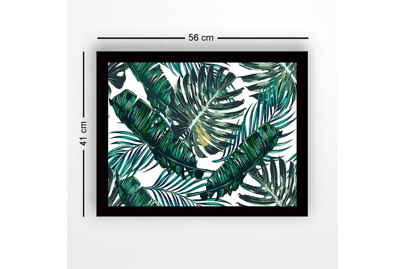 Indrammet lærredstryk i træ - 41x56 cm - Tropisk løv med grønne palmeblade - Mørkegrøn / Lysegrøn / Hvid - Boligtilbehør - Billeder & kunst
