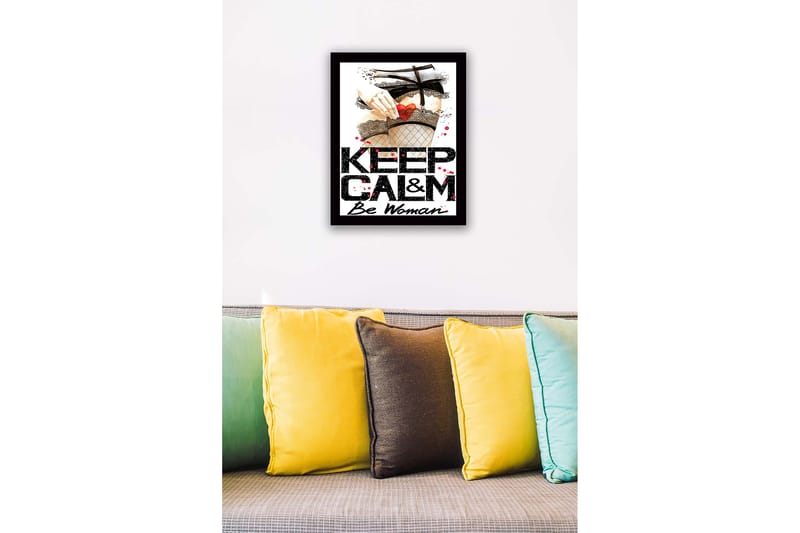 Indrammet lærredstryk i træ - 41x56 cm - Provokerende motiv med en hånd, der holder et hjerte i strømpebukser - Rød / Sort / Beige - Boligtilbehør - Billeder & kunst