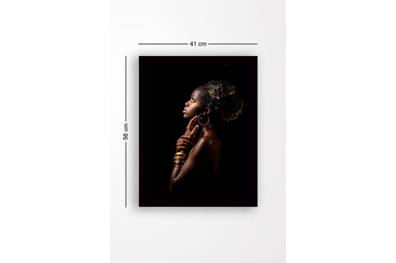 Indrammet lærredstryk i træ - 41x56 cm - Portræt af en kvinde i profil med elegant kropsholdning og smykker - Mørkebrun / Guld / Sort - Boligtilbehør - Billeder & kunst