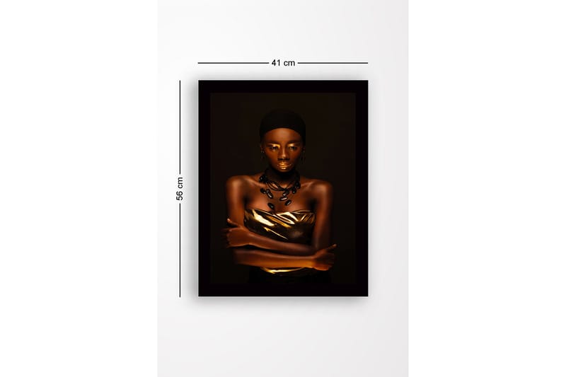 Indrammet lærredstryk i træ - 41x56 cm - Portræt af en kvinde med gyldne detaljer og en elegant pose - Guld / Mørkebrun / Sort - Boligtilbehør - Billeder & kunst