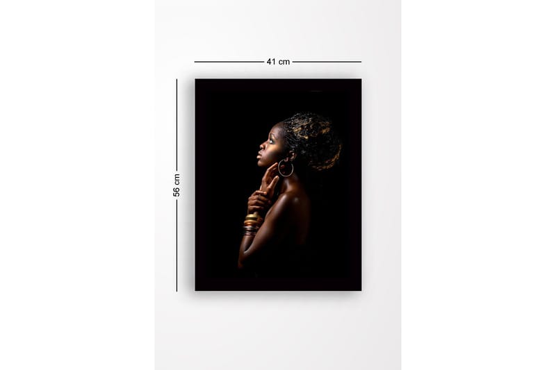 Indrammet lærredstryk i træ - 41x56 cm - Portræt af en kvinde i profil med elegant kropsholdning og smykker - Mørkebrun / Guld / Sort - Boligtilbehør - Billeder & kunst
