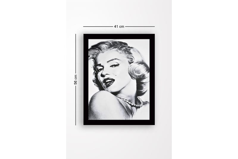 Indrammet lærredstryk i træ - 41x56 cm - Portræt af en glamourøs kvinde med et forførende look - Sort / Hvid / Grå - Boligtilbehør - Billeder & kunst