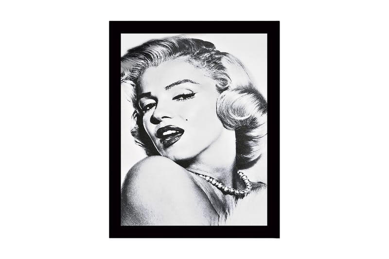 Indrammet lærredstryk i træ - 41x56 cm - Portræt af en glamourøs kvinde med et forførende look, Sort / Hvid / Grå