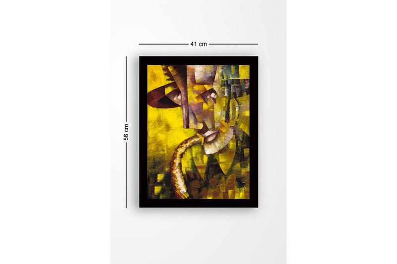 Indrammet trælærredstryk - 41x56 cm - Abstrakt portræt af en musiker med saxofon - Gul / Brun / Grå - Boligtilbehør - Billeder & kunst