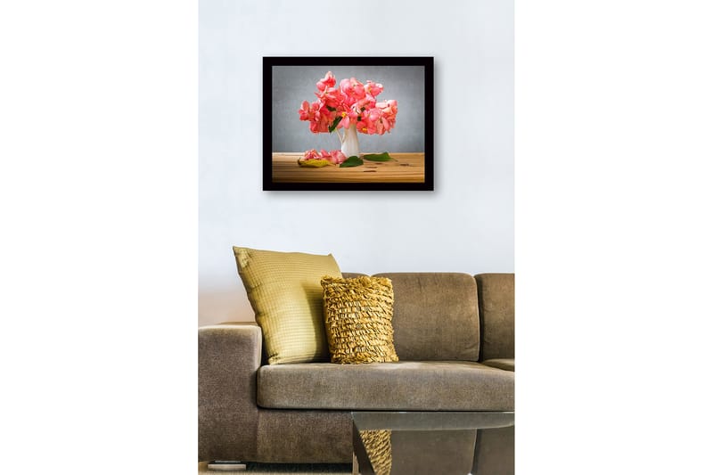 Indrammet trælærredstryk - 41x56 cm - Farverig buket blomster i en hvid vase - Lyserød / Grøn - Boligtilbehør - Billeder & kunst