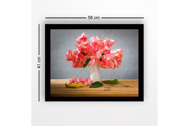 Indrammet trælærredstryk - 41x56 cm - Farverig buket blomster i en hvid vase - Lyserød / Grøn - Boligtilbehør - Billeder & kunst