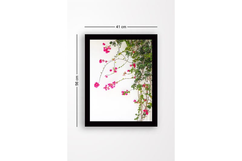 Indrammet trælærredstryk - 41x56 cm - Farverige bougainvillea-blomster, der klatrer langs en gren - Lyserød / Grøn - Boligtilbehør - Billeder & kunst