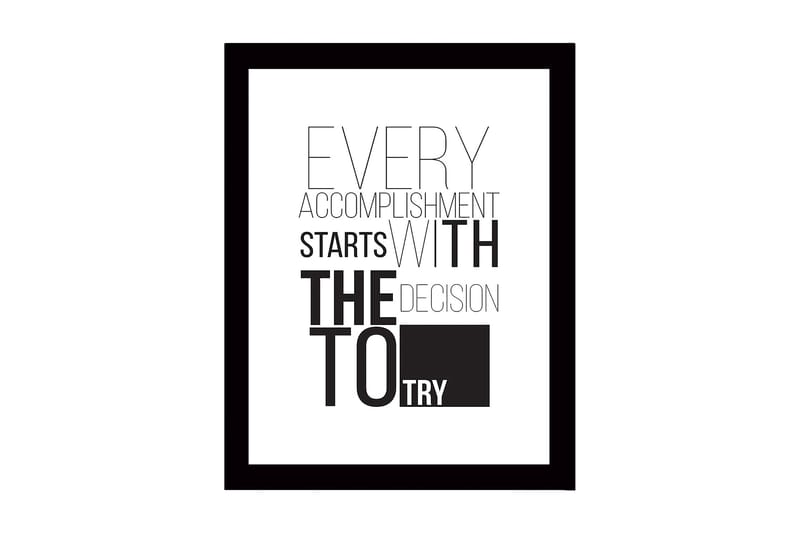 Indrammet trælærredstryk - 41x56 cm - Inspirerende citat om præstation og beslutsomhed, Sort / Hvid