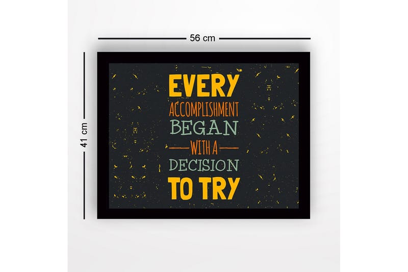 Indrammet trælærredstryk - 41x56 cm - Inspirerende citat om præstation og beslutsomhed - Mørkegrå / Gul / Orange - Boligtilbehør - Billeder & kunst