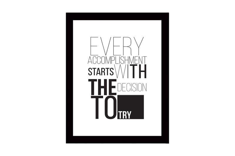 Indrammet trælærredstryk - 41x56 cm - Inspirerende citat om præstation og beslutsomhed, Sort / Hvid