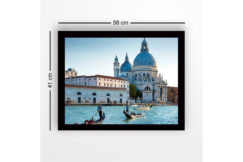 Indrammet trælærredstryk - 41x56 cm - Smuk udsigt over venetianske gondoler i en historisk bygning - Blå / Hvid / Grå - Boligtilbehør - Billeder & kunst