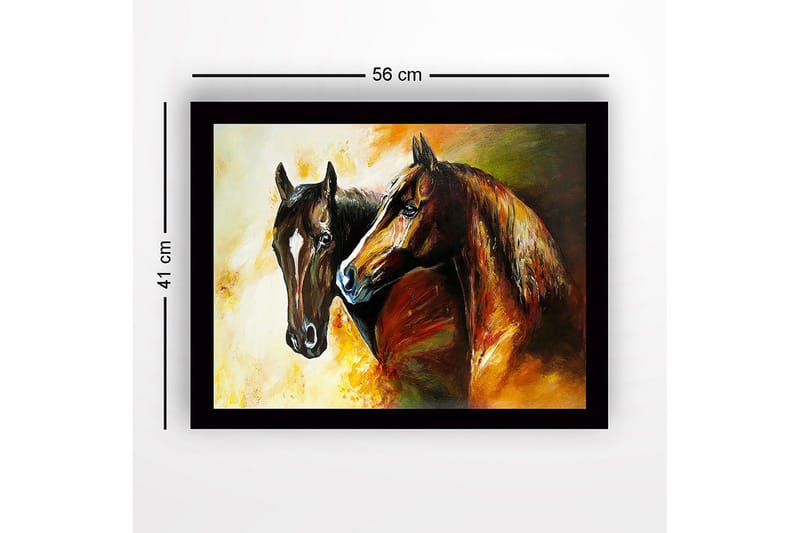 Indrammet trælærredstryk - 41x56 cm - To majestætiske heste står tæt på hinanden - Brun / Sort / Orange - Boligtilbehør - Billeder & kunst