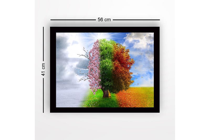 Indrammet trælærredstryk - 41x56 cm - Træer der repræsenterer de fire årstider i en harmonisk komposition - Lyserød / Grøn / Orange - Boligtilbehør - Billeder & kunst