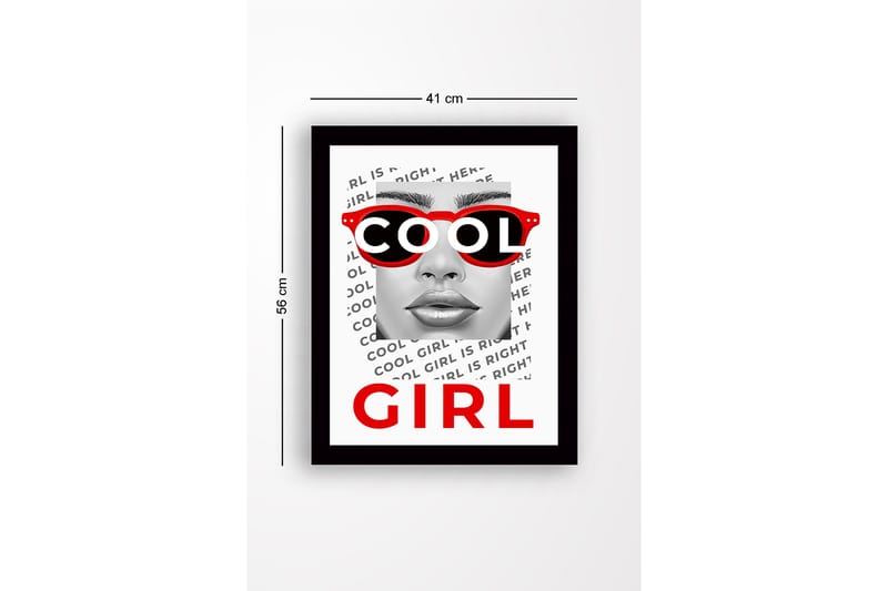 Indrammet trælærredstryk - 41x56 cm - Portræt af en kvinde med fede solbriller - Rød / Sort / Hvid - Boligtilbehør - Billeder & kunst