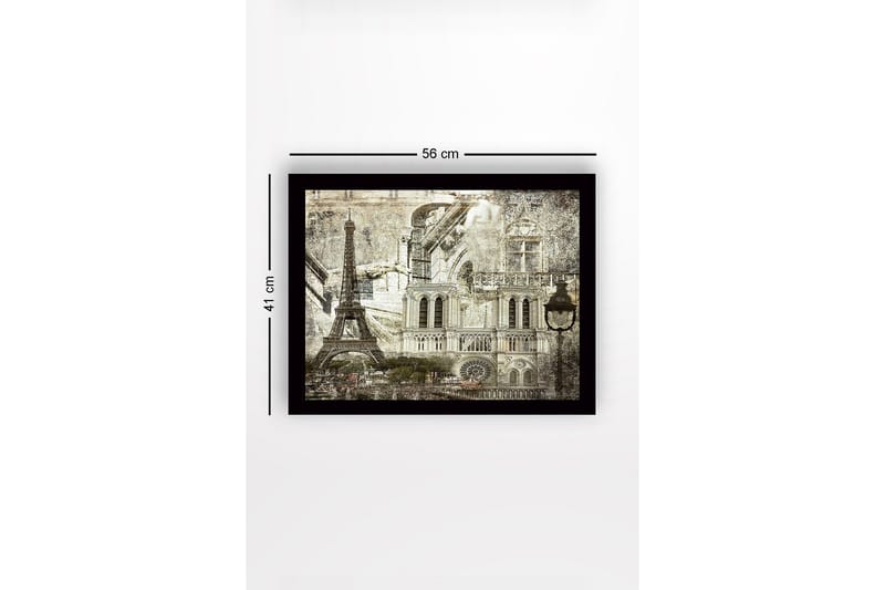 Indrammet trælærredstryk - 41x56 cm - Parisisk bybillede med ikoniske bygninger - Grå / Sort / Hvid - Boligtilbehør - Billeder & kunst
