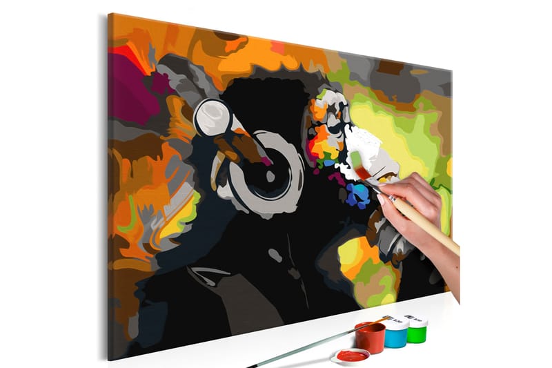 Gør-det-selv-maleri Aber i hovedtelefoner 60x40 cm - Artgeist sp. z o. o. - Boligtilbehør - Billeder & kunst - Mal selv