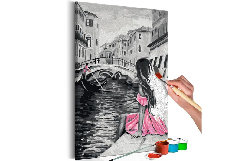 Gør-det-selv-maleri Venice A Girl In A Pink Dress 40x60, Artgeist sp. z o. o.