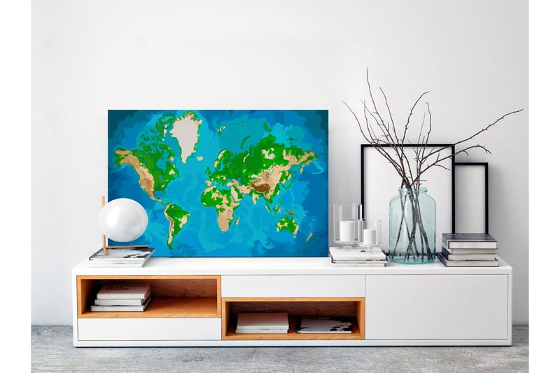 Gør-det-selv-maleri verdenskort Blå & grøn 60x40 cm - Artgeist sp. z o. o. - Boligtilbehør - Billeder & kunst - Mal selv