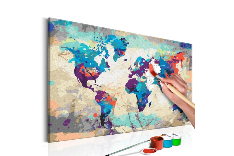 Gør-det-selv-maleri verdenskort blå & rød 60x40 cm - Artgeist sp. z o. o. - Boligtilbehør - Billeder & kunst - Mal selv