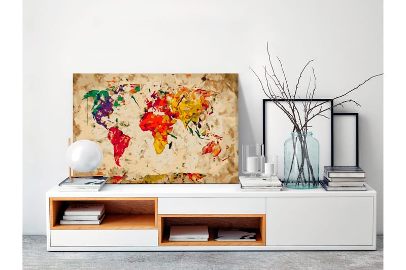 Gør-det-selv-maleri verdenskort Farve stænk 60x40 cm - Artgeist sp. z o. o. - Boligtilbehør - Billeder & kunst - Mal selv