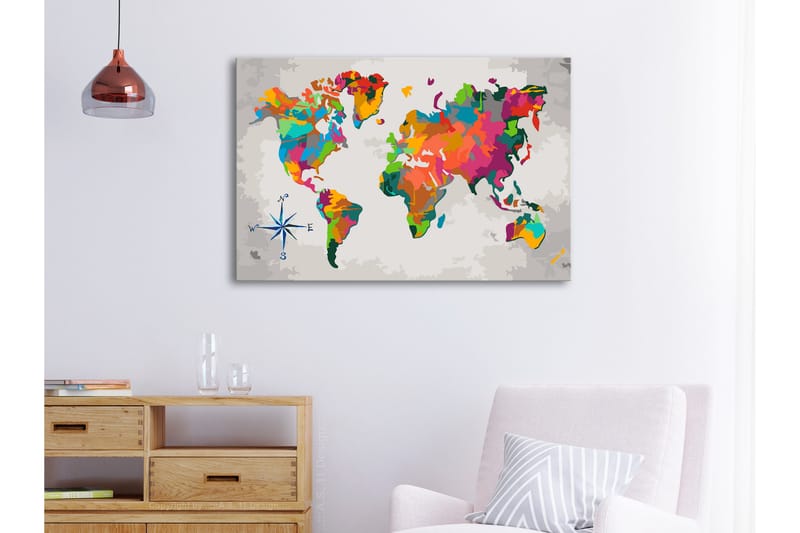 Gør-det-selv-maleri World Map Compass Rose 60x40 cm - Artgeist sp. z o. o. - Boligtilbehør - Billeder & kunst - Mal selv
