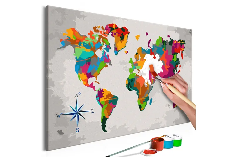 Gør-det-selv-maleri World Map Compass Rose 60x40 cm, Artgeist sp. z o. o.