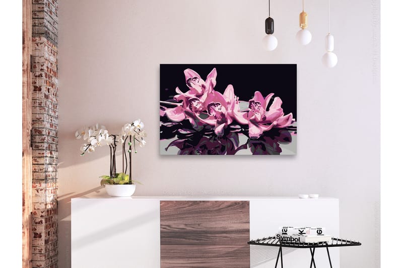 Gør-det-selv-maleri Pink Orchid Black Background 60x40 cm - Artgeist sp. z o. o. - Boligtilbehør - Billeder & kunst - Mal selv