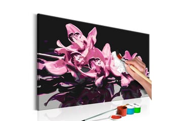 Gør-det-selv-maleri Pink Orchid Black Background 60x40 cm - Artgeist sp. z o. o. - Boligtilbehør - Billeder & kunst - Mal selv
