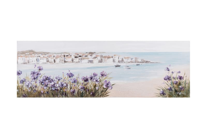 Oliemaleri 50x150cm Strand lilla blomster - Oliemaling - Billeder & kunst