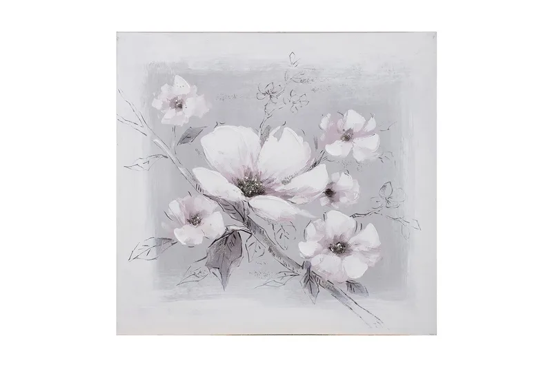 Oliemaleri 60x60cm Hvide blomster, undefined