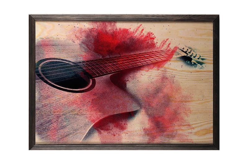 Red Splashed Guitar Illustration Rød/Beige - 50x35 cm - Posters & plakater - Børneplakater