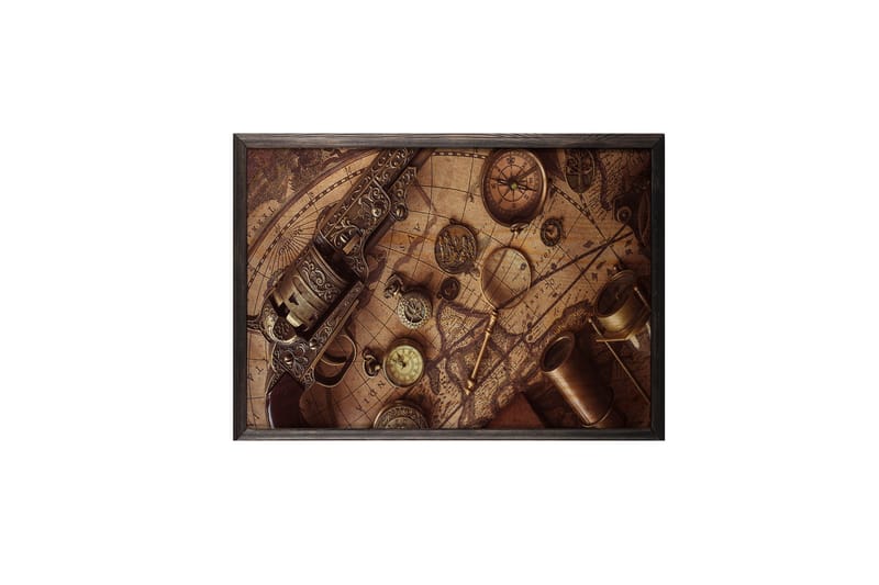 Historical Map, Compass & Watch Foto Beige/Brun - 70x50 cm - Boligtilbehør - Billeder & kunst - Posters & plakater