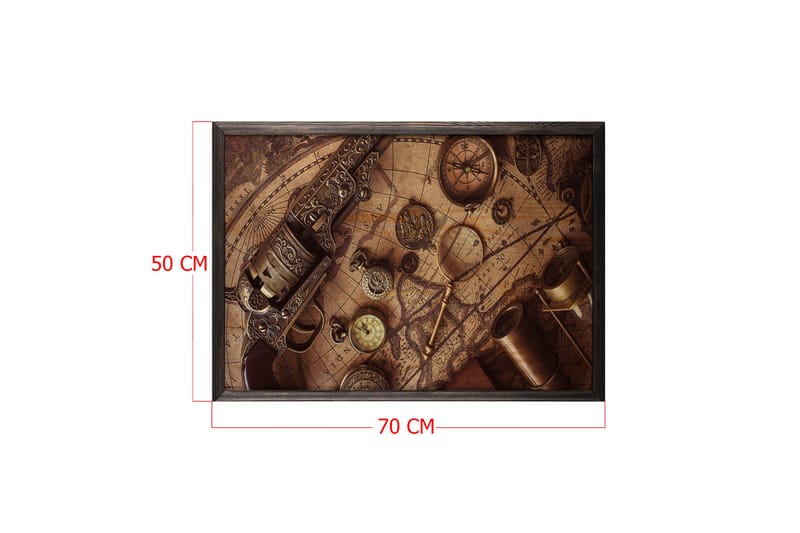 Historical Map, Compass & Watch Foto Beige/Brun - 70x50 cm - Boligtilbehør - Billeder & kunst - Posters & plakater