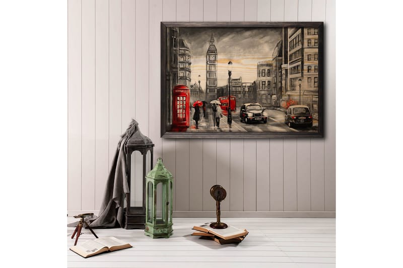 Vintage London Illustration Grå/Sort/Rød/Beige - 50x35 cm - Posters & plakater