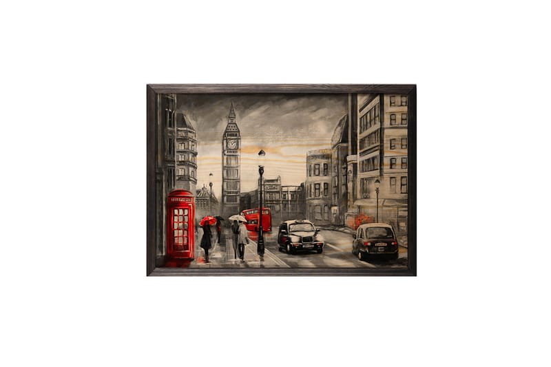 Vintage London Illustration Grå/Sort/Rød/Beige - 50x35 cm - Boligtilbehør - Billeder & kunst - Posters & plakater