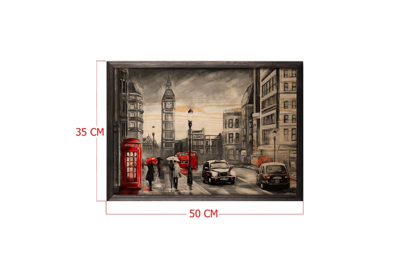 Vintage London Illustration Grå/Sort/Rød/Beige - 50x35 cm - Boligtilbehør - Billeder & kunst - Posters & plakater