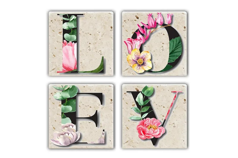 Glasbrikker 4 stk, Flerfarvet