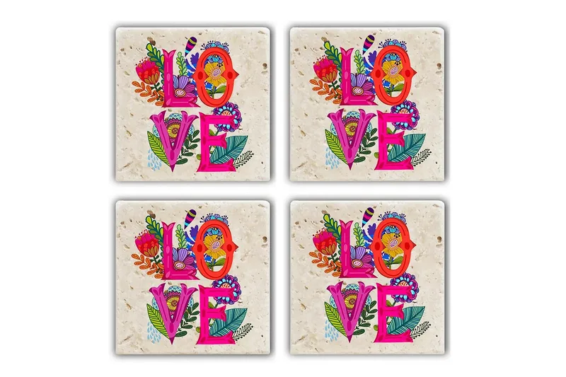 Glasbrikker 4 stk, Flerfarvet