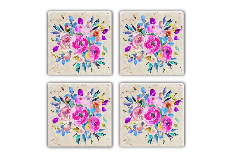 Glasbrikker 4 stk, Flerfarvet