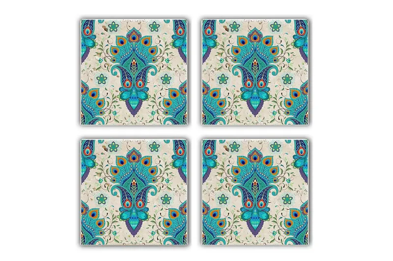 Glasbrikker 4 stk, Turkis/Flerfarvet