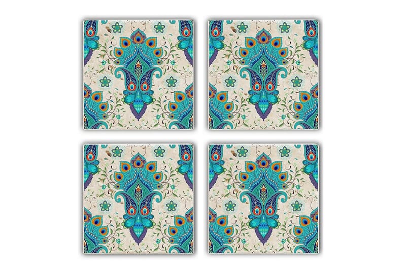 Glasbrikker 4 stk, Turkis/Flerfarvet