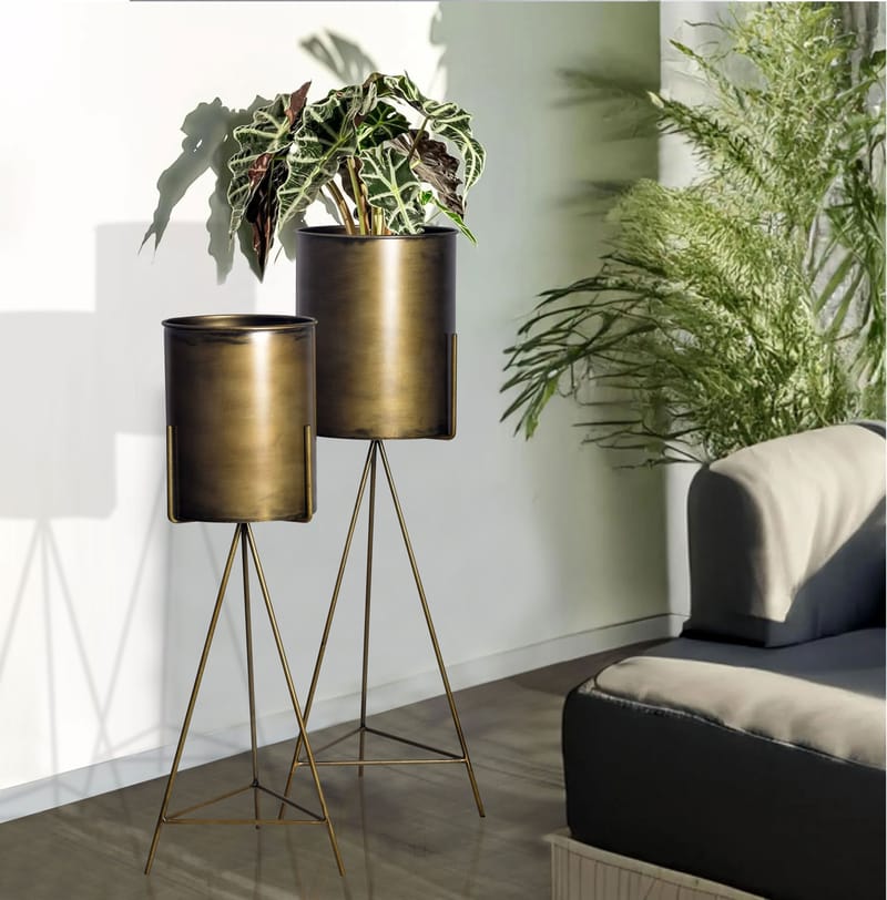 Corino Vase 89 cm Sæt med 2 - Guldfarvet - Boligtilbehør - Krukker