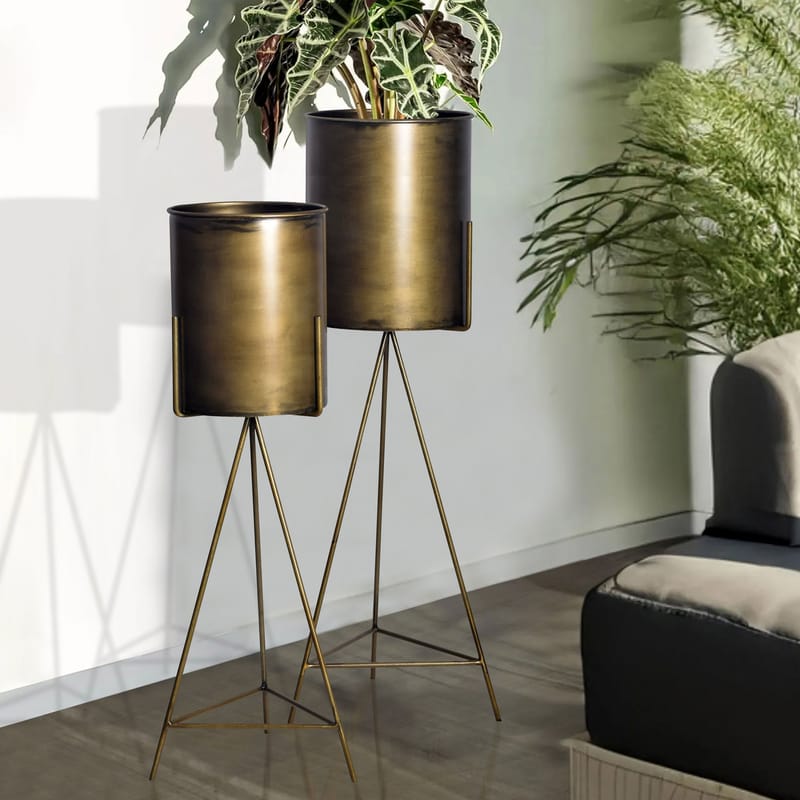 Corino Vase 89 cm Sæt med 2 - Guldfarvet - Boligtilbehør - Krukker