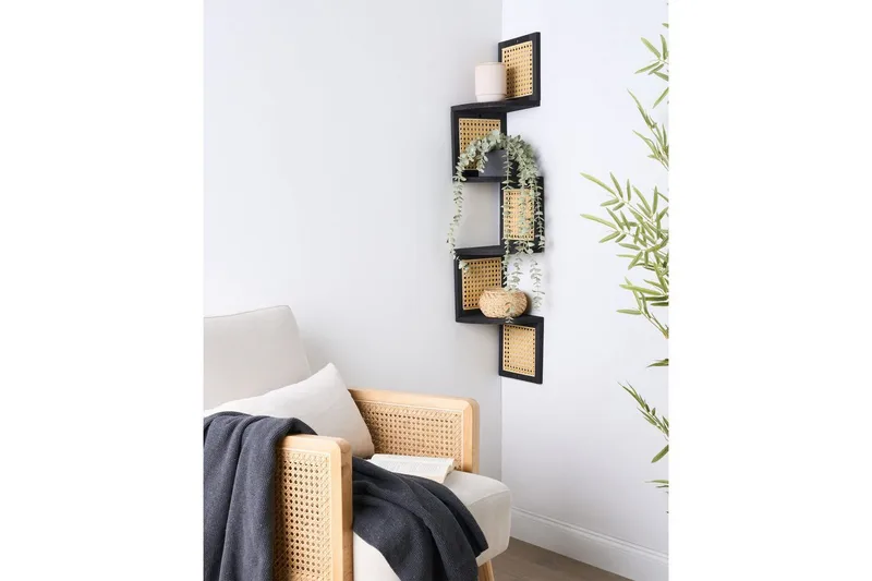 Alder Vægmonteret Bogreol 19 cm i Træ med Lyst Træudseende - Sort|Beige - Opbevaring - Hylder & Reoler - Bogreol