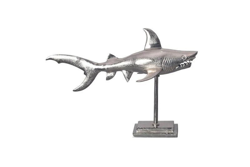 Dekorativ figur Wohnling Deco haj 70 cm aluminium, maritim stil Sølv, Sølv