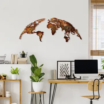 Dekorativ metal-vægdekoration Wallxpert Verdenskort (150 x 59 cm) Lysebrun - Boligtilbehør - Billeder & kunst