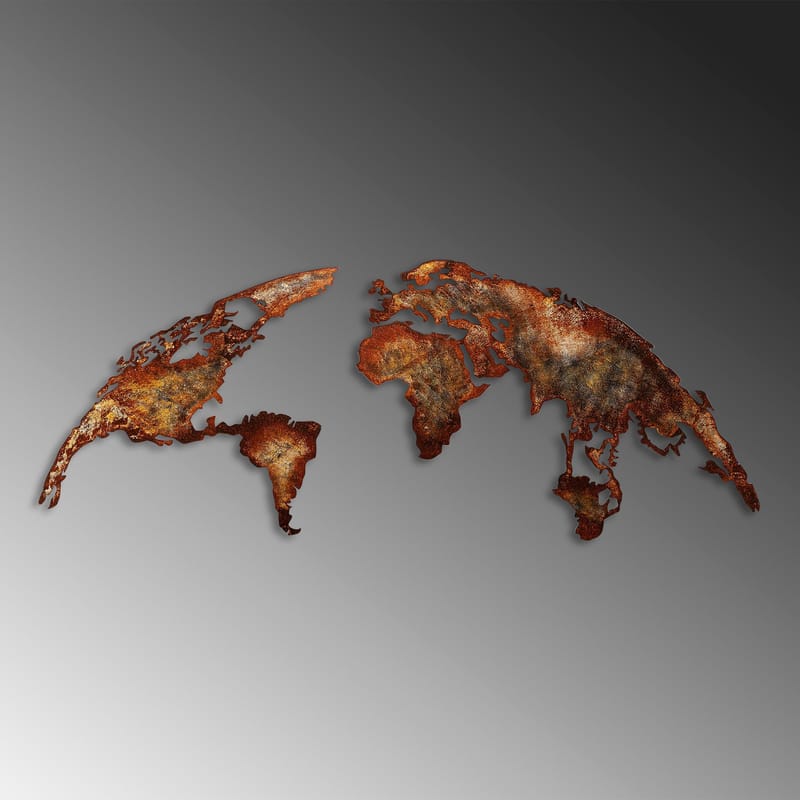 Dekorativ metal-vægdekoration Wallxpert Verdenskort (150 x 59 cm) Lysebrun - Boligtilbehør - Billeder & kunst